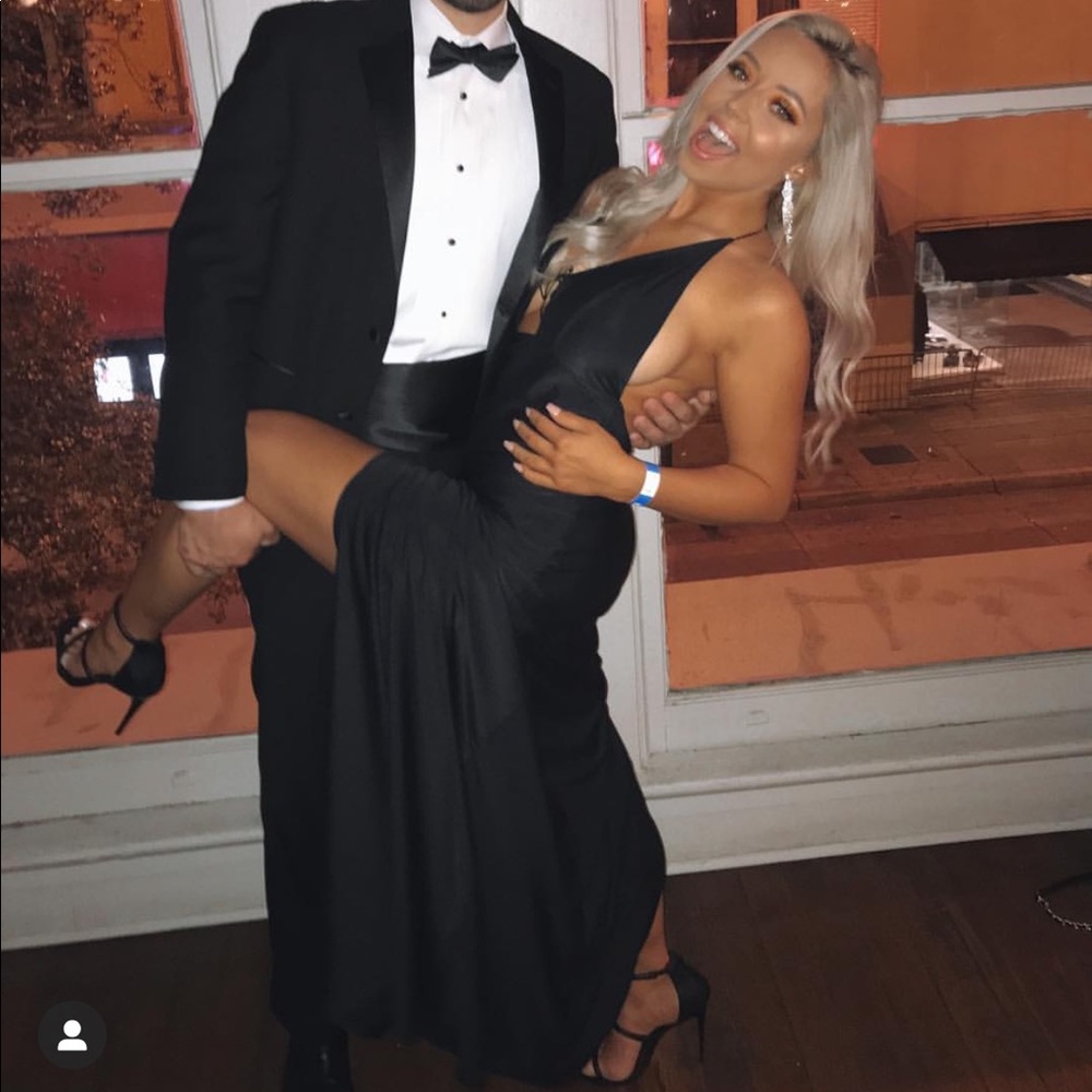 White fox low back black gown